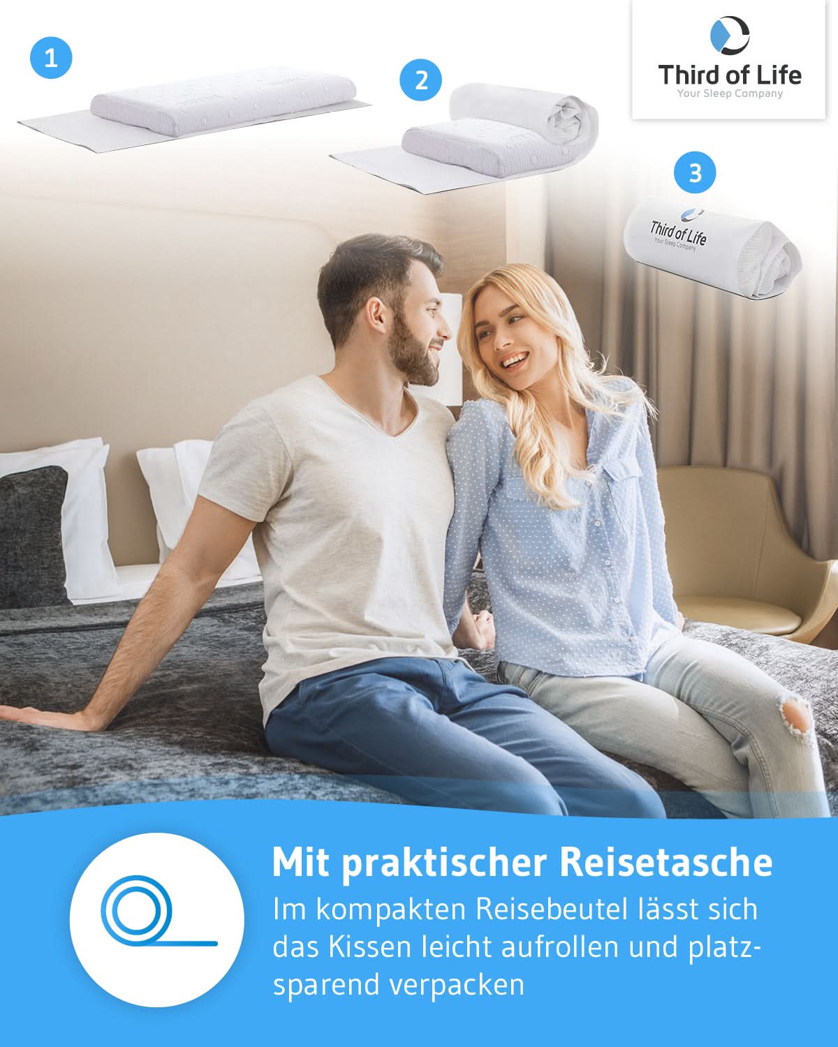 Bauchschläferkissen HADAR low 6 cm hoch aus Visco Schaum, zertifizierte Ergonomie und Thermoregulierung, passt in 40 x 80 cm Bezug - Third of Life