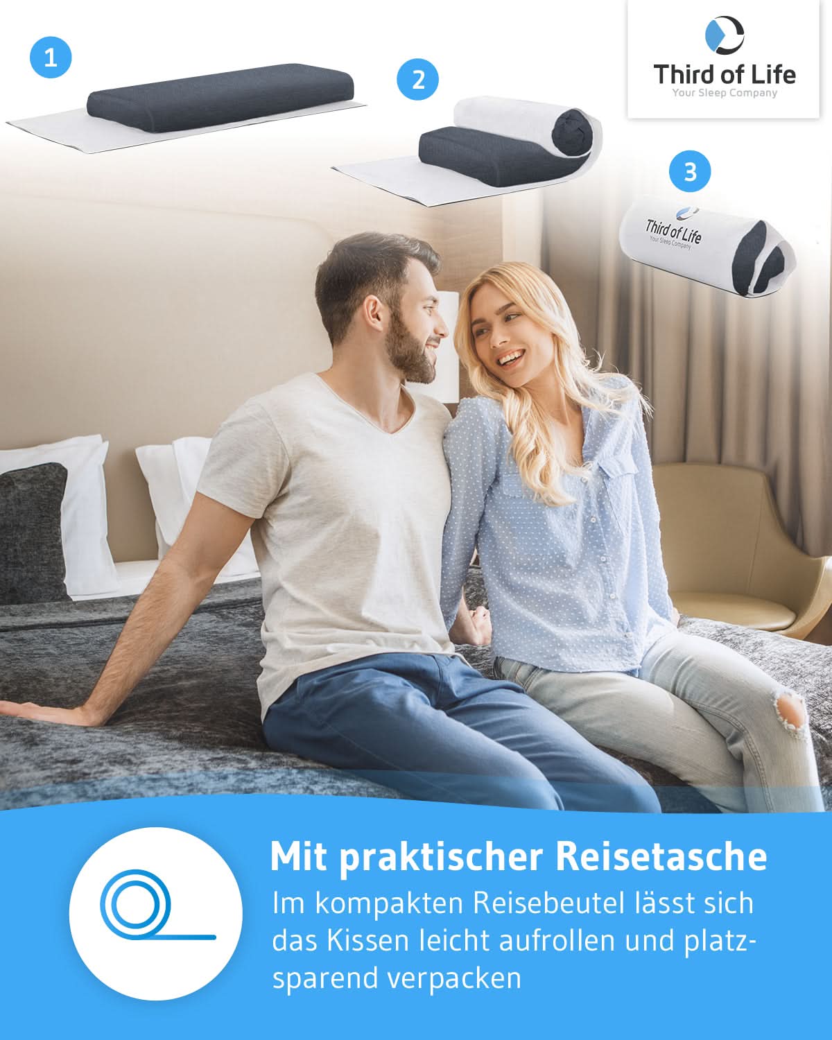 Bauchschläferkissen HADAR low 6 cm hoch aus Visco Schaum, zertifizierte Ergonomie und Thermoregulierung, passt in 40 x 80 cm Bezug - Third of Life