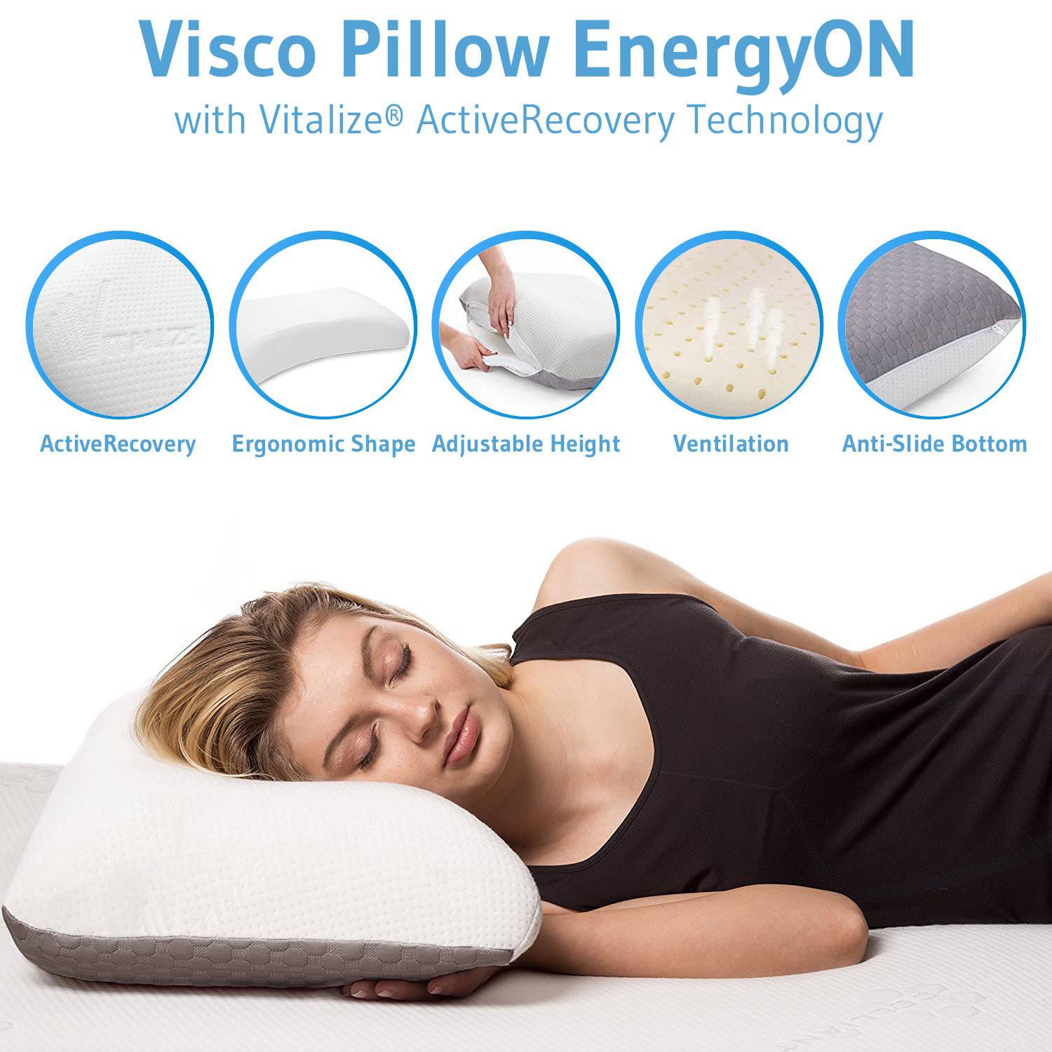 Schlaf, im Third EnergyON Visco Life Regenerationskissen | mit Vitalize-Bezug Schaum aus Erholung of für höhenverstellbares mehr Nackenstützkissen